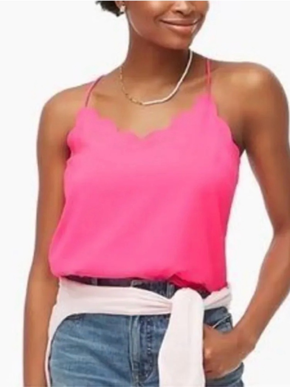 J crew pink polyester scalloped fully lined camisole